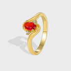 R0383 Simple Fashion Elegant Red Zircon Ring for Women Vintage Versatile Tail Ring