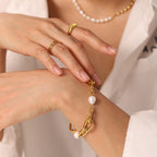 2H 18K Gold Plated Stainless Steel Pearl Bracelet12mm Oval Chain Chunky Bracelet Jewelry for Women