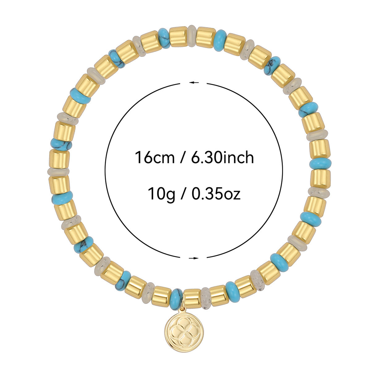 B0338 Simple Pendant Beaded Bracelet Vintage Blue Turquoise Jewelry Gift for Women