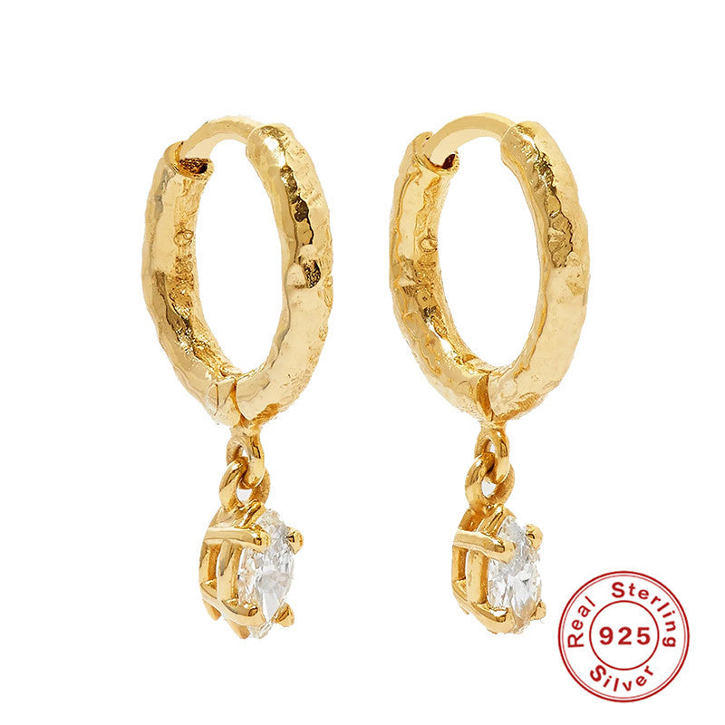 S925Sterling Silver Fashion High-End Wrinkle Style Zircon Earrings Hoop Hot-Selling Inlaid Diamond Earrings for Women