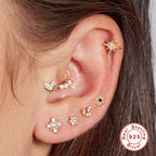 S925Sterling Silver Creative Geometric Flower Flat Head Threaded Piercing Earrings Hot Selling Ear Bone Studs