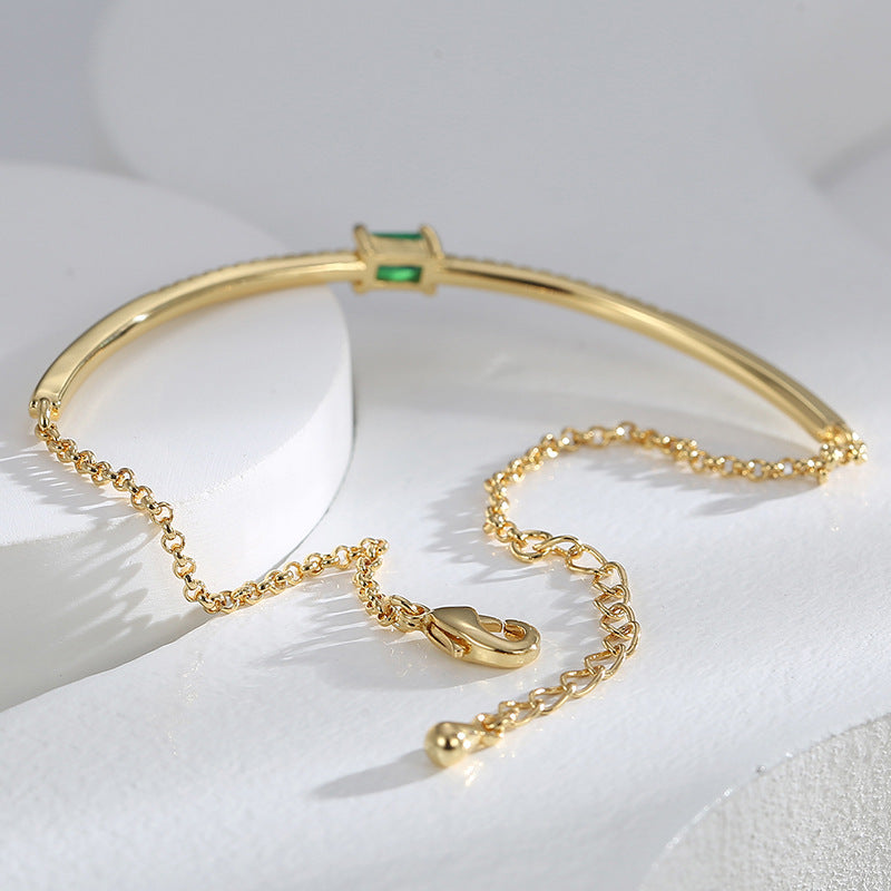 B0168 Minimalist Monochrome Nearly Curved Half Circle Bracelet for Women Fashion Retro Cool Style Green Zircon