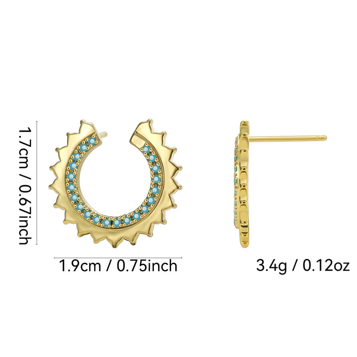 E0041 Copper Plated Real Gold Gear Type Stud Earrings for Women fashion Blue Turquoise Earrings