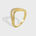 R0579 Fashion Double Layer Design Ring for Women Brass Gold Plated Micro Inlaid White Zircon