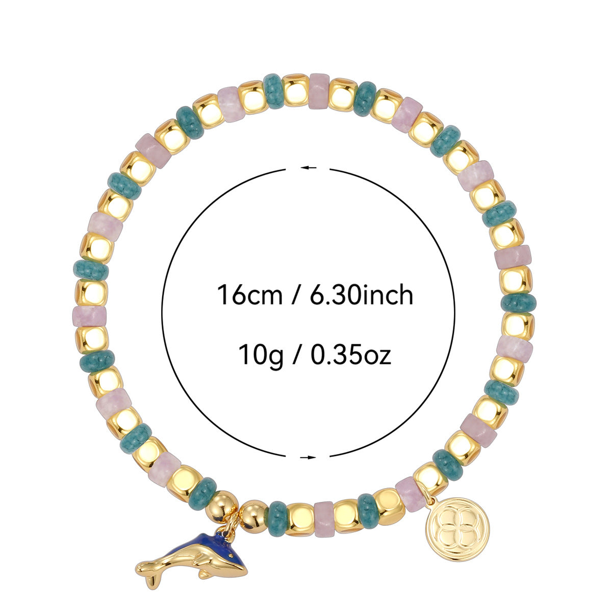 B0310 Leisure Vacation Dolphin Pendant Bracelet Ocean Chalcedony Beaded