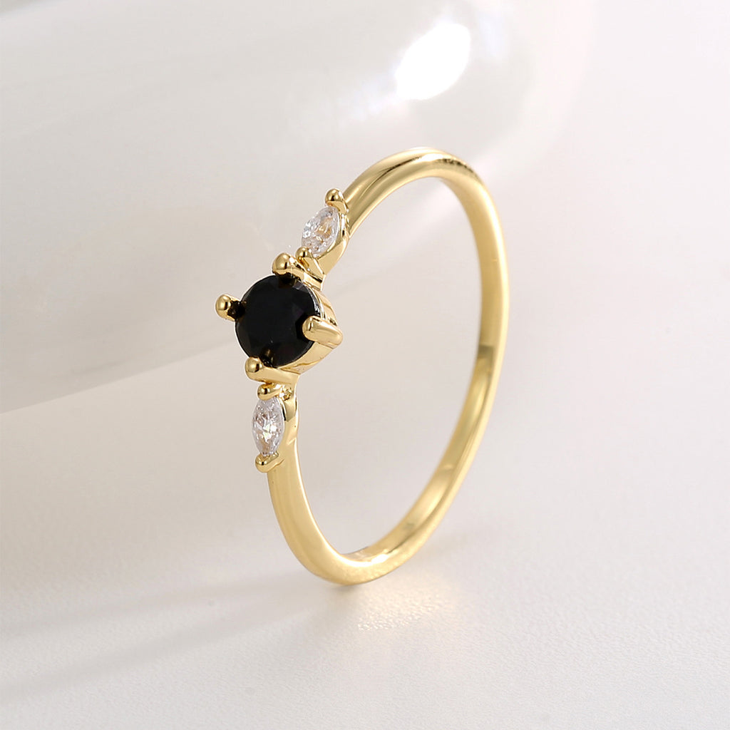 R0693 Simple Plain Band Ring for Women New Black Zircon Jewelry