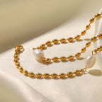 Fashionable Design Non-Fading Natural Freshwater Pearl Oval Gold Bead Bracelet/Necklace