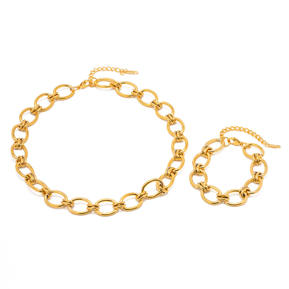 2H 18K Gold Thick Chain Stainless Steel Bracelet Versatile Non-Fading Bracelet Jewelry