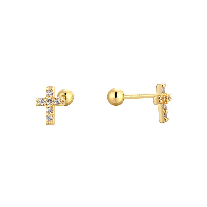 SE0217 925Silver Zircon Cross Design Stud Earrings Personality Ear Jewelry