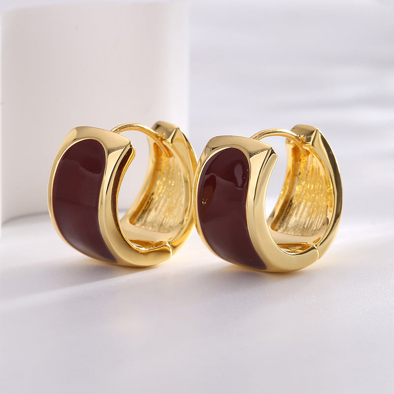 E0676 Vintage Wine Red Epoxy Earrings for Women Fashion Simple Design Ear Jewelry