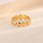 R0294 Fashionable Elegant Smooth Heart Connected Ring for Women Copper Plated with Real Gold