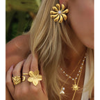 Stainless Steel Pearl Necklace Accessories Stacked Bracelet Flower Ring Jewelry