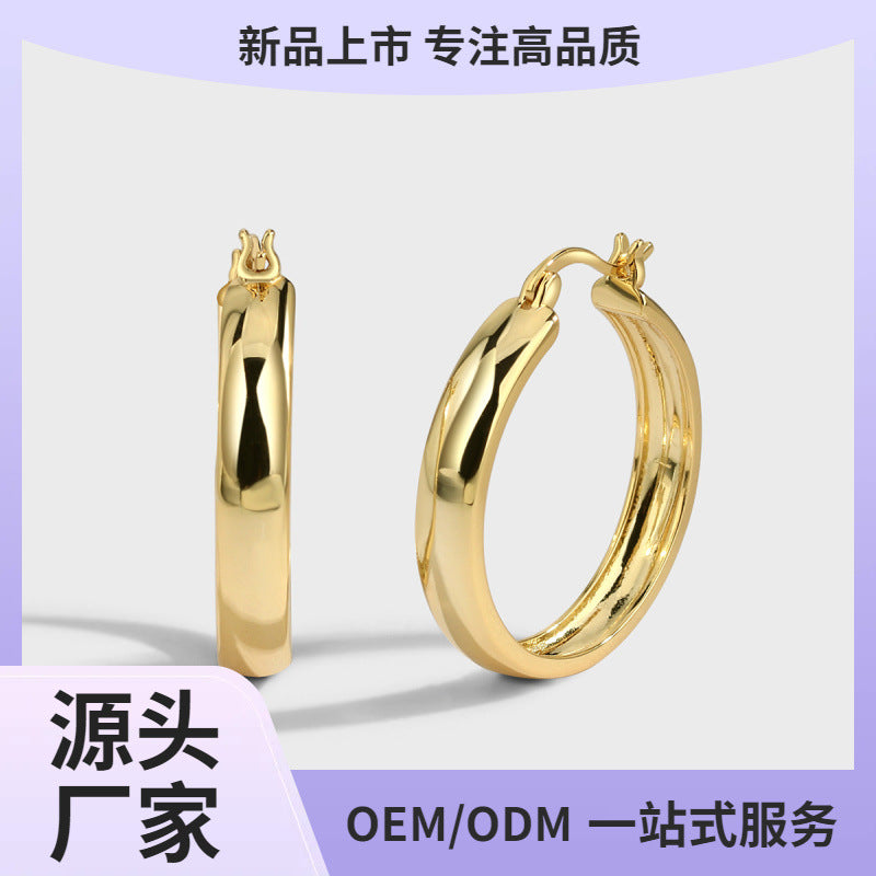 E0276 Fashion Ornament Large Circle HOOP Minimalist Design Earrings Retro Hong Kong Style Ear Clip
