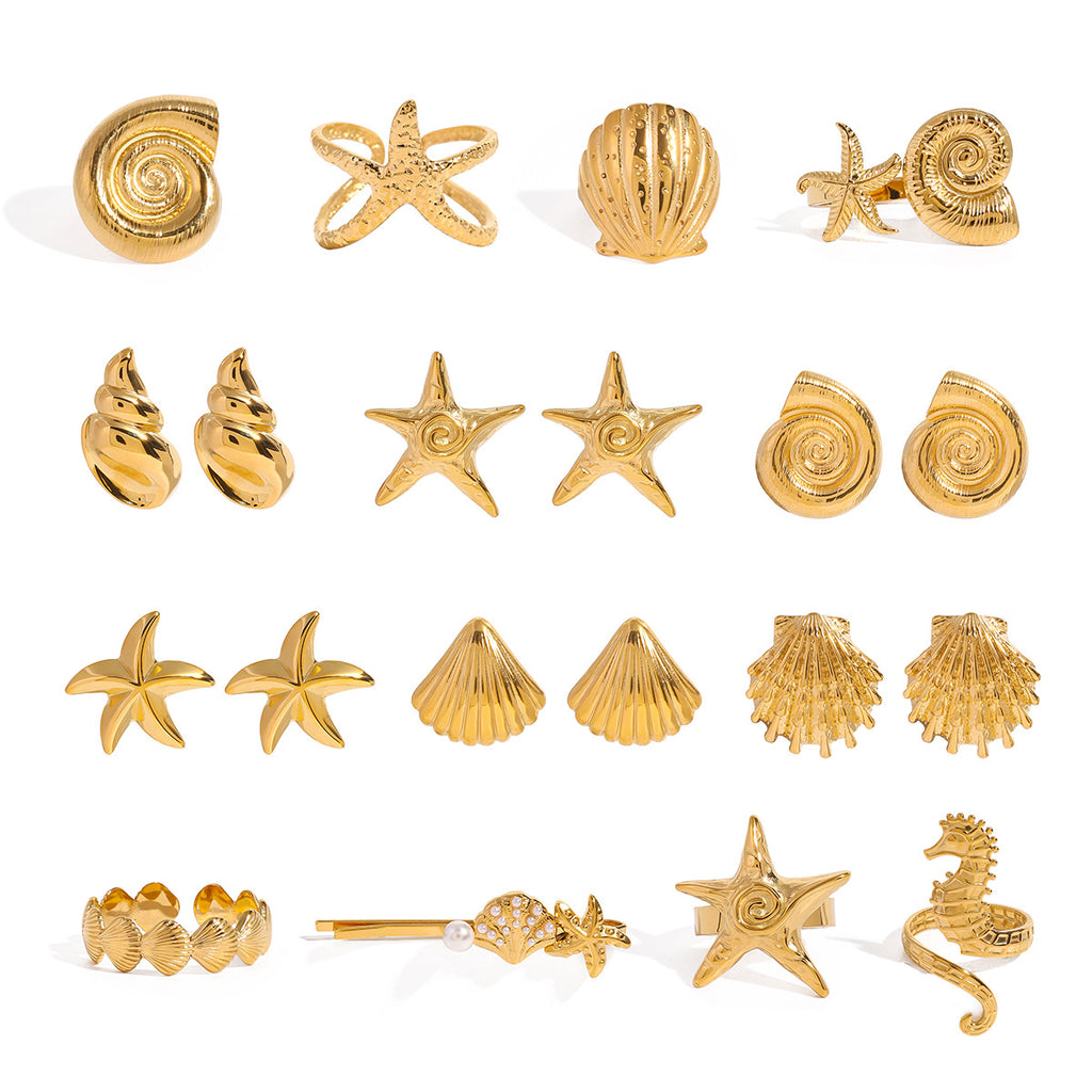 2H Stainless Steel Starfish Earrings Ocean Ring Ear Jewelry rings