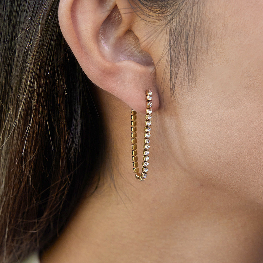 2H Zircon Chain Tassel Earrings Ear Studs Ear Jewelry Stainless Steel Accessories