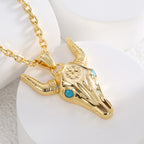 N0090 Western Style Fashion Design Necklace for Women Copper Plated Real Gold Bull Head Shape Resin Pendant