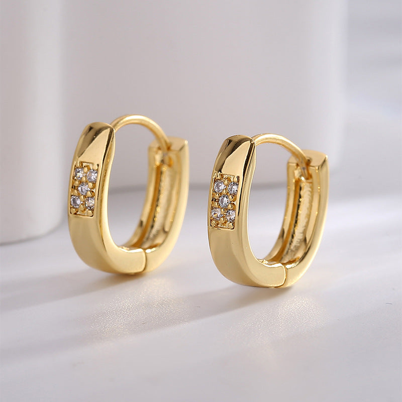 E0650 Fashion Simple Basic Small Earrings for Women Brass Gold-Plated Micro-Inlaid White Zircon Minimalist Ear Clips