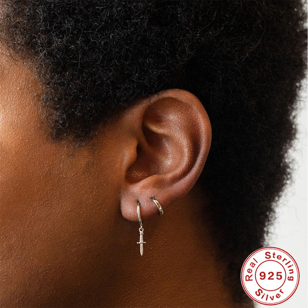 S925Sterling Silver Dagger Cross Earrings Devil's Eye Star Moon Pendant Hoop Earrings Hot-Selling Women's Earrings