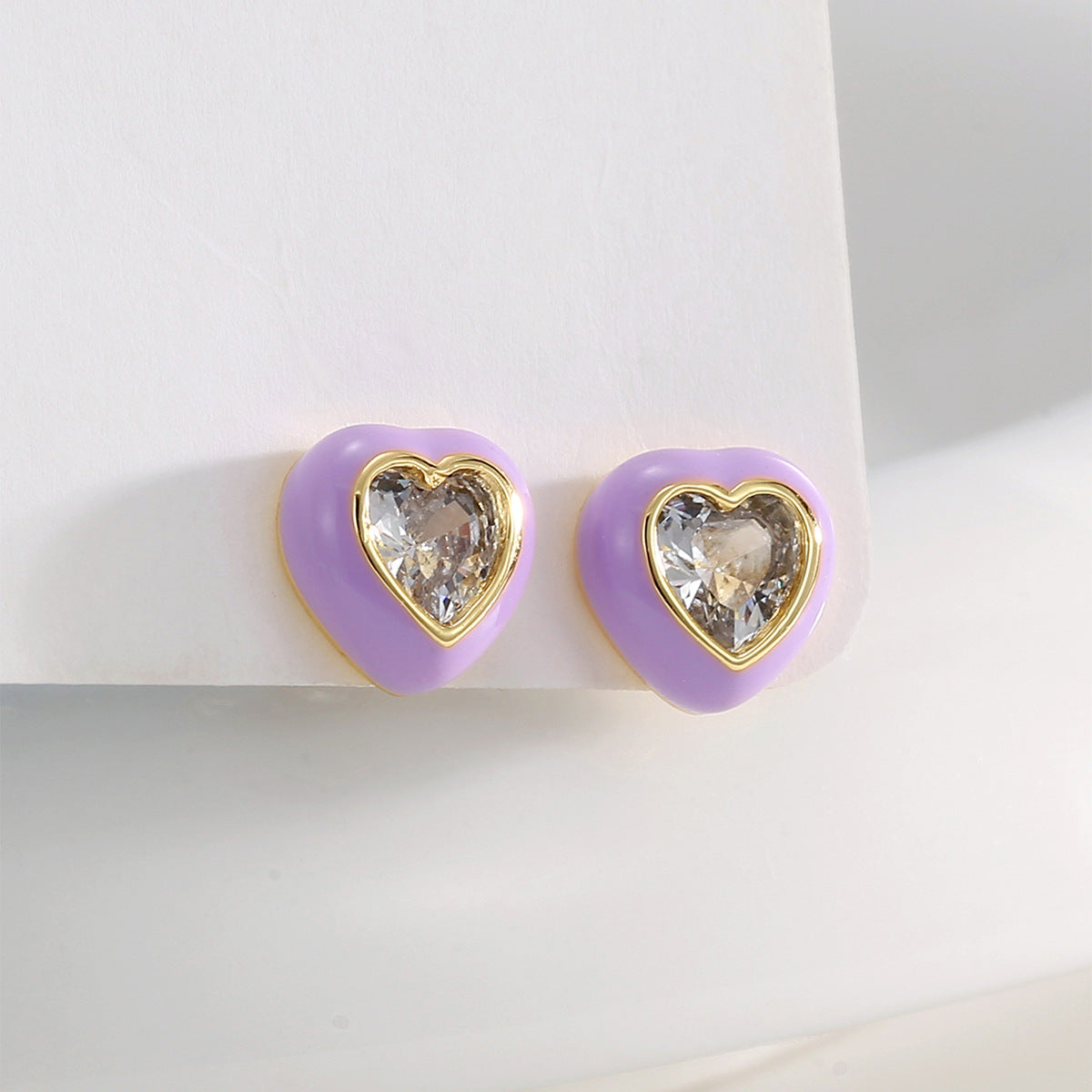 E0770 Cute Dopamine Jewelry Heart-shaped Earrings for Women Purple Resin Inlaid Heart Zircon Earrings