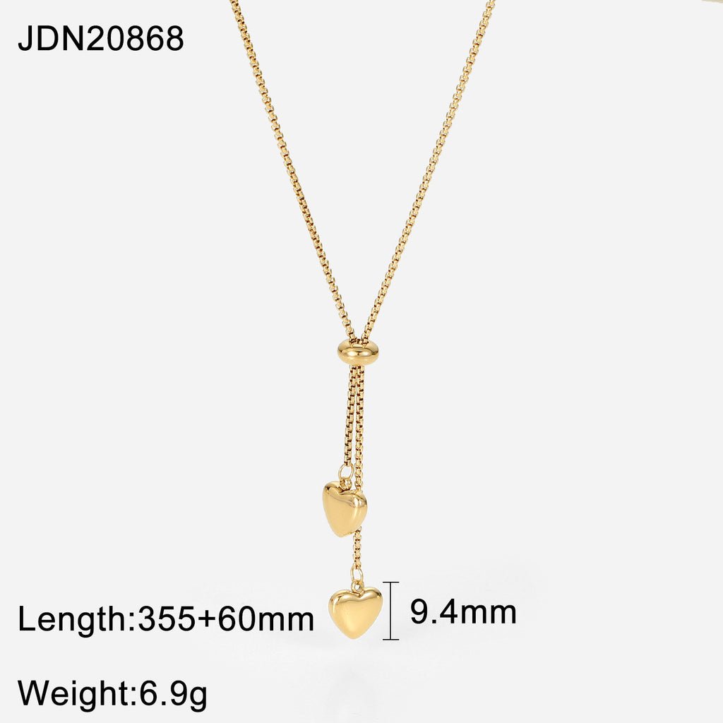 2H Necklace 14K Gold Y Letter Rope Chain Two Heart Pendant Necklace Women's Fashion Necklace