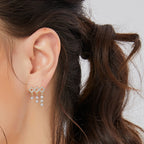 E0092 Earrings Silver Needle Geometric Rhombus Inlaid Zircon Tassel Earrings Fashion Earrings for Women