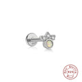 Unisex Sterling Silver Opal Threaded Ear Bone Stud Earrings — craftsmanship detail — alternate angle 2 — jewelry finish and design detail