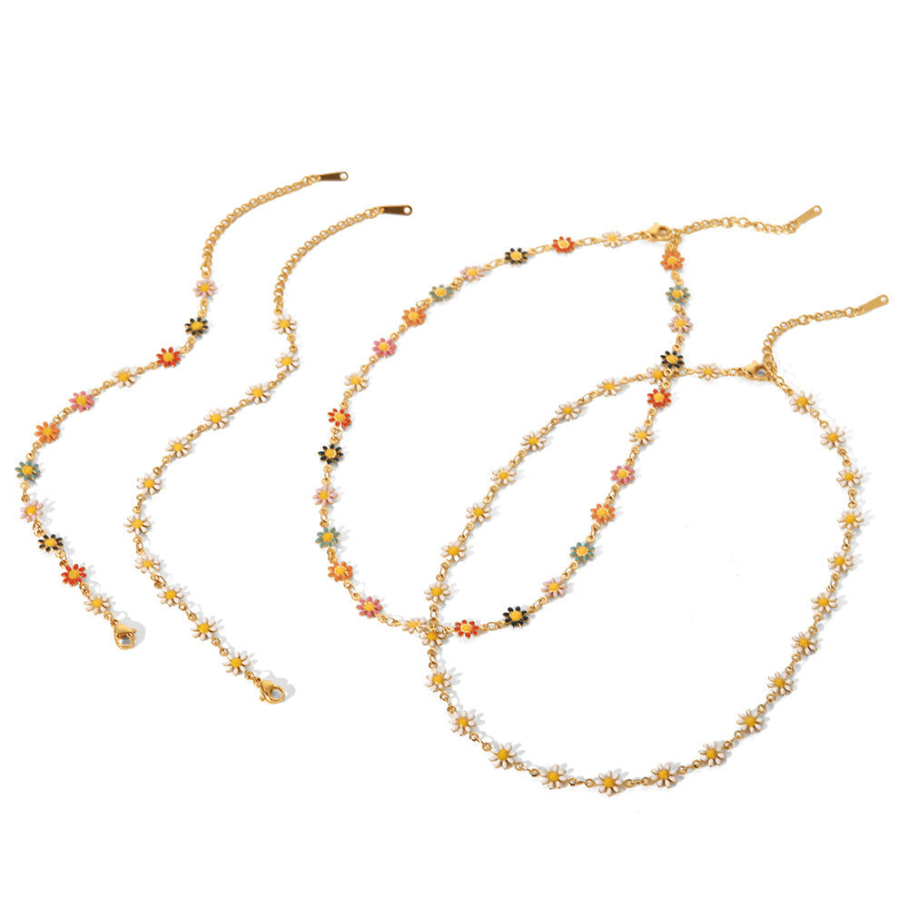 2025New Jewelry Necklace Bracelet18K Gold White/Colorful Daisy Chain Necklace Bracelet
