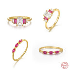 S925Sterling Silver Pink Marquise Twist Pattern Ring with Diamond Inlay, Step Shape Ring, Korean Style Index Finger Ring