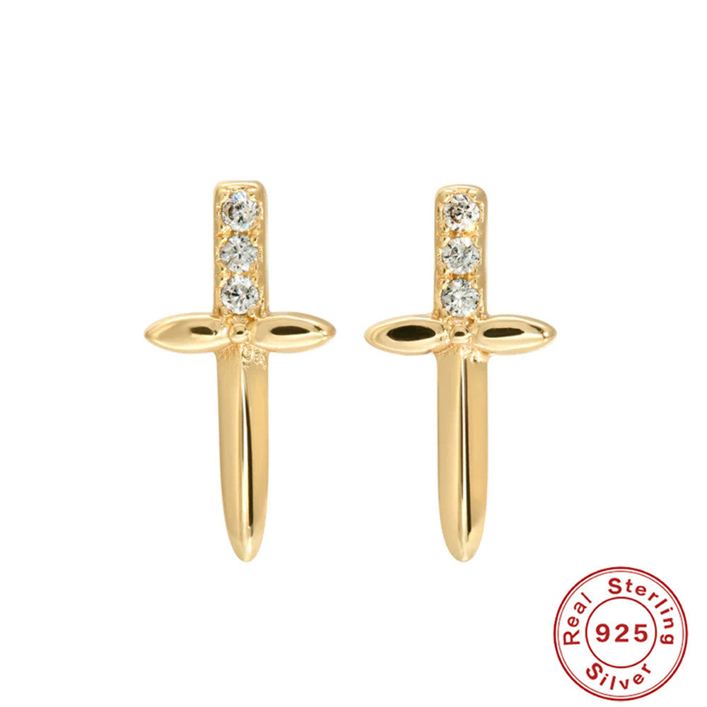 S925Sterling Silver Dagger Cross Earrings Devil's Eye Star Moon Pendant Hoop Earrings Hot-Selling Women's Earrings