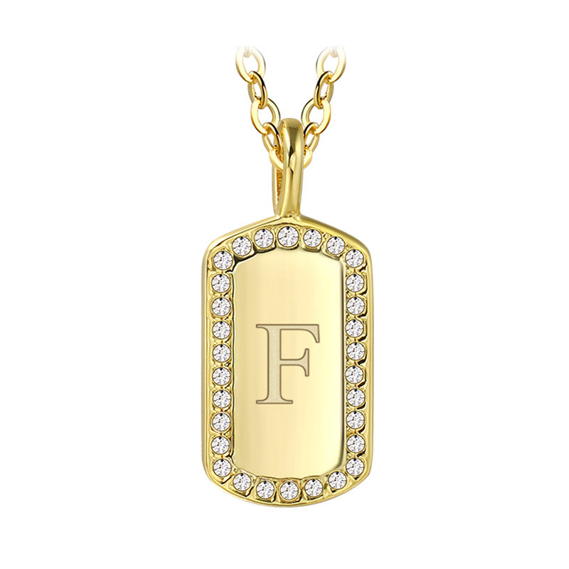 N0046 Gold-plated26Letter Square Necklace for Women, Simple Design English Choker Jewelry