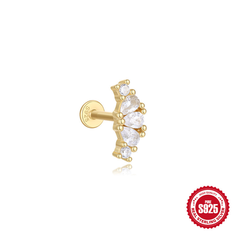 S925Sterling Silver Heart Crown Inlaid Diamond Soft Bone Spiral Piercing Stud Earrings for Women Hot Selling Ear Bone Stud