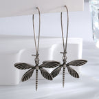 E0713 Fashion Design Long Hook Earrings for Women Retro Dragonfly Earrings silver