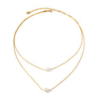 2H  New Pearl Necklace18k Gold Stainless Steel Inlaid Freshwater Pearl Double Layer Non-Fading Necklace