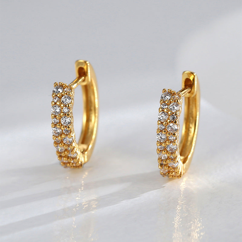 E0602 Creative Asymmetric Design Earrings for Women Brass Gold-Plated Single Row Micro-Inlaid White Zircon Hoop Earrings