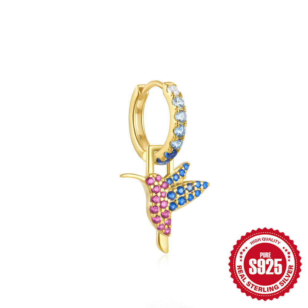 925Sterling Silver Inlaid Diamond Animal Goldfish Pendant Hoop Earrings Hot-Selling Heart Lightning Earrings for Women