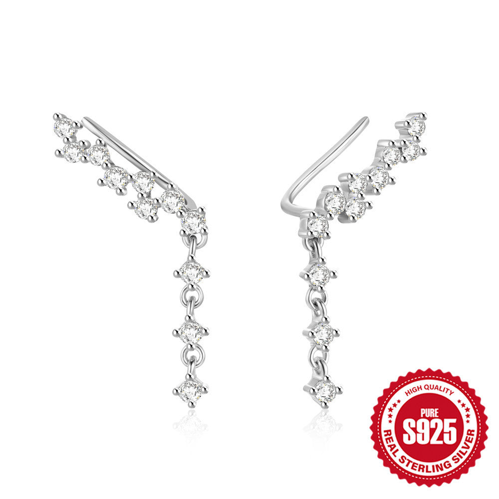 S925Pure Silver Simple Single Row Small and Large Diamond-Encrusted Women's Earrings Pendant Earrings Hot-Selling Super Sparkling Ear Jewelry