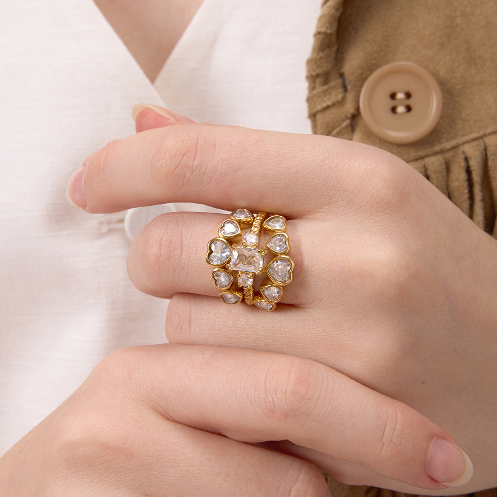 Zircon Ring Jewelry for Women, Non-Fading Stainless Steel Jewelry