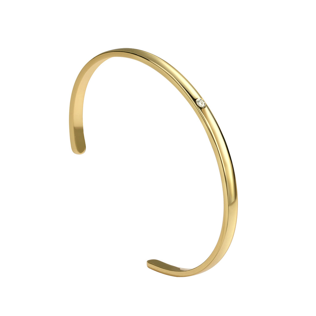 B0074 AliExpress Minimalist Personality gold Smooth Single Diamond Open Bracelet Women's Jewelry