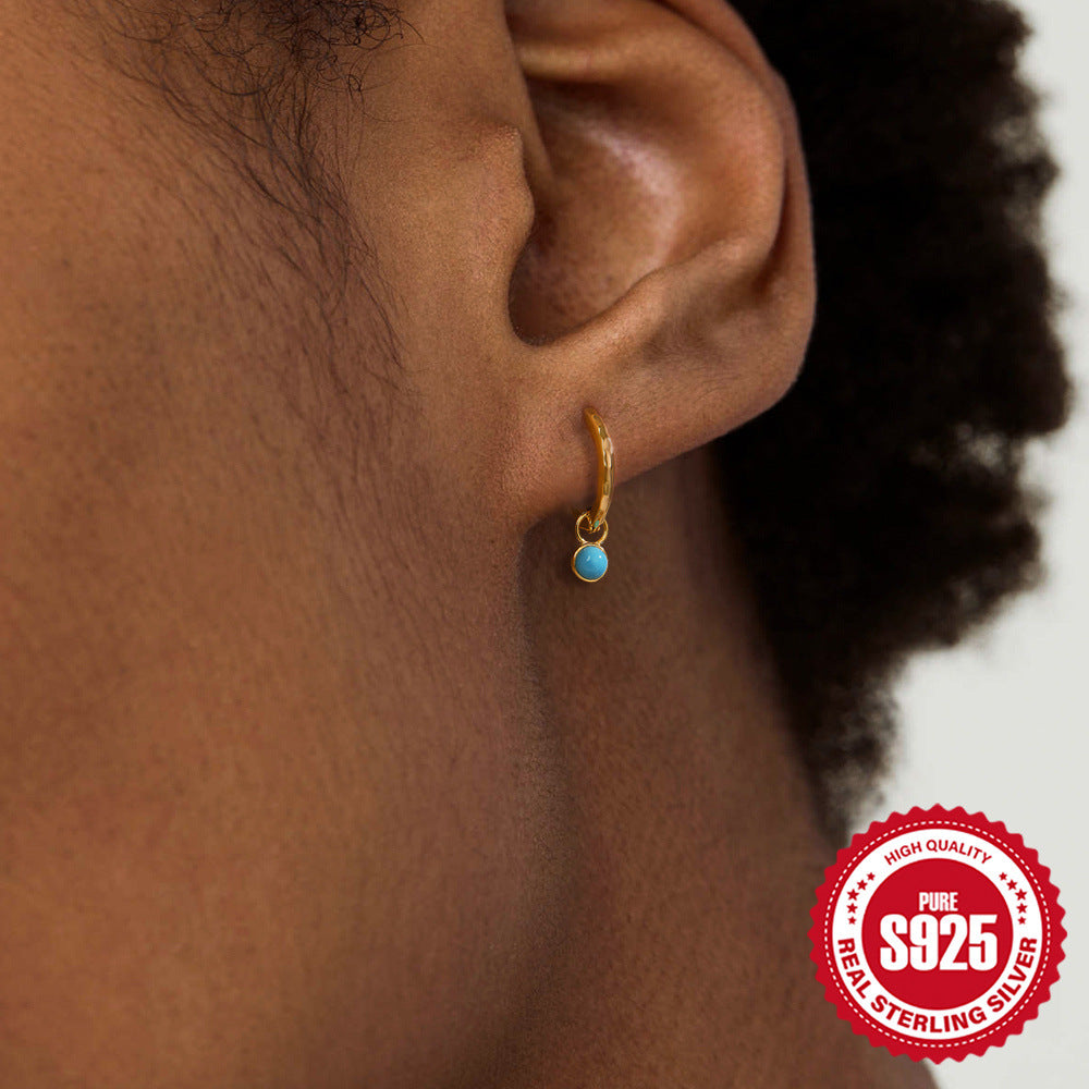 925Pure Silver Classic Hot-Selling Turquoise Hoop Earrings Minimalist Earrings Best-Seller