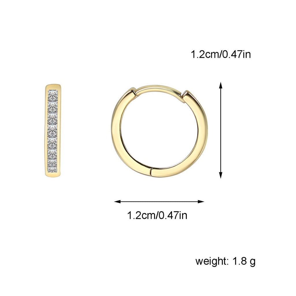 E0410 Textured Circle Small Earrings with Inlaid Diamonds, Round Full Diamond Ear Clips, Real Gold Plated, Stackable, Unisex Trendy