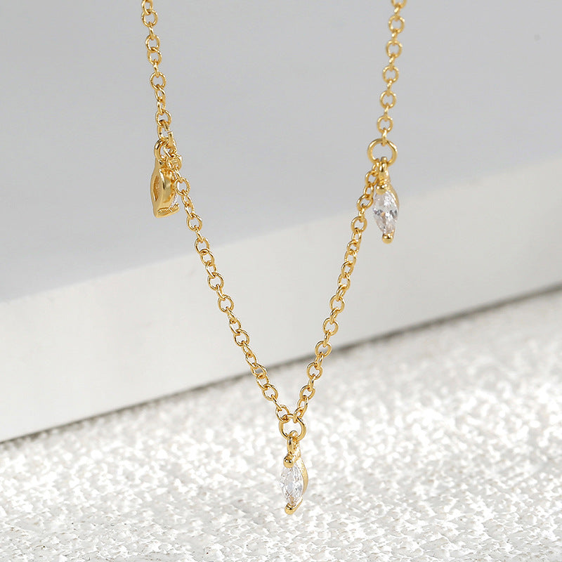 N0188 New Fashion Design White Zircon Necklace for Women Simple Versatile Tassel Chain Collarbone Chain