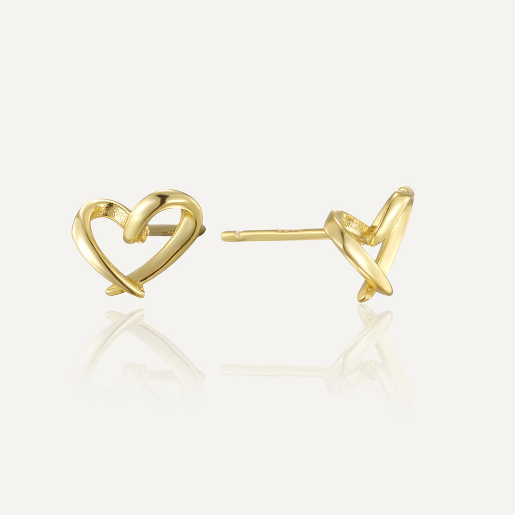 SE0279 S925Silver Hollow Heart Stud Earrings with Screw Back for Women, Petite and Simple Sweet Earrings