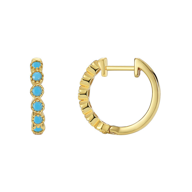 E0490 Fashion Blue Turquoise High-End Design Earrings for Women Brass Gold-Plated Simple Hoop Earrings