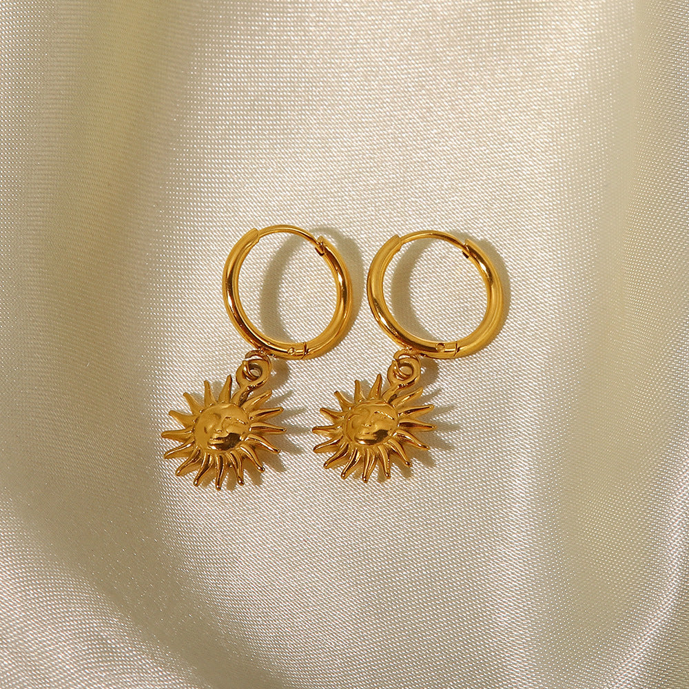 2H  Pendant Earrings18K Gold Vintage Sun Pendant Hoop Earrings Jewelry for Women
