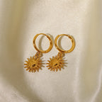 2H  Pendant Earrings18K Gold Vintage Sun Pendant Hoop Earrings Jewelry for Women