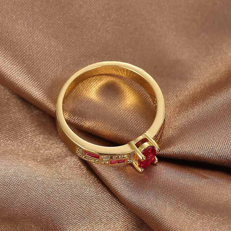 R0386 Fashionable Red Zircon Ring for Women Copper Plated with Real Gold Micro Inlaid White Zircon