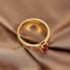 R0386 Fashionable Red Zircon Ring for Women Copper Plated with Real Gold Micro Inlaid White Zircon