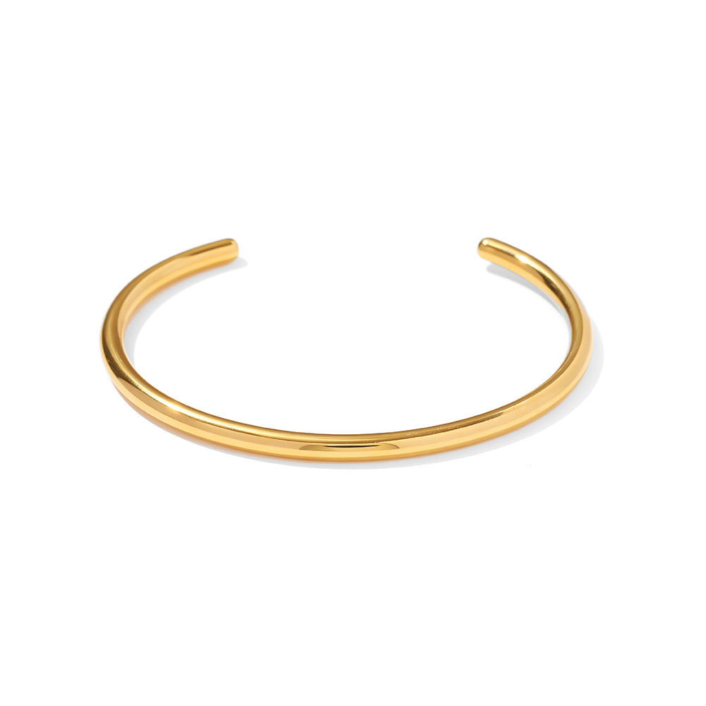 2H French Style Design18K Gold Plated Bracelet Women's Fashion Versatile Stainless Steel Open Bracelet