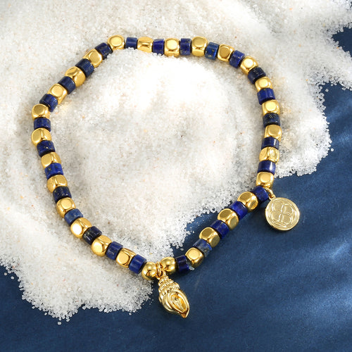 14K Gold-Plated Brass Shell Beaded Bracelet with beaded design details