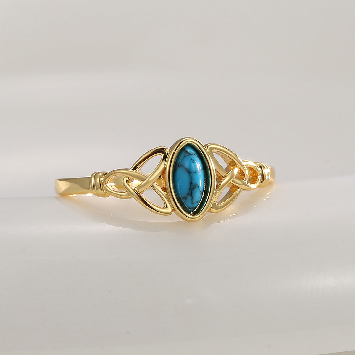 R0679 Modern Retro Design Ring for Women, Gold-Plated with Water Drop-Shaped Turquoise Fashion Tail Ring